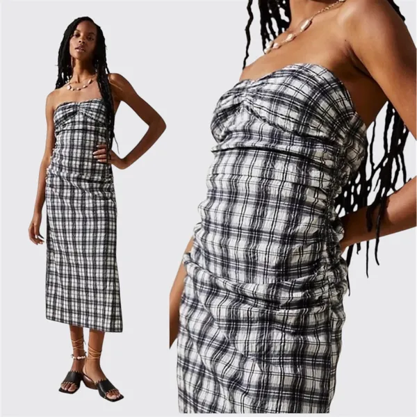 Free People Brandie Plaid Strapless Midi Dress Size Small - Image 4