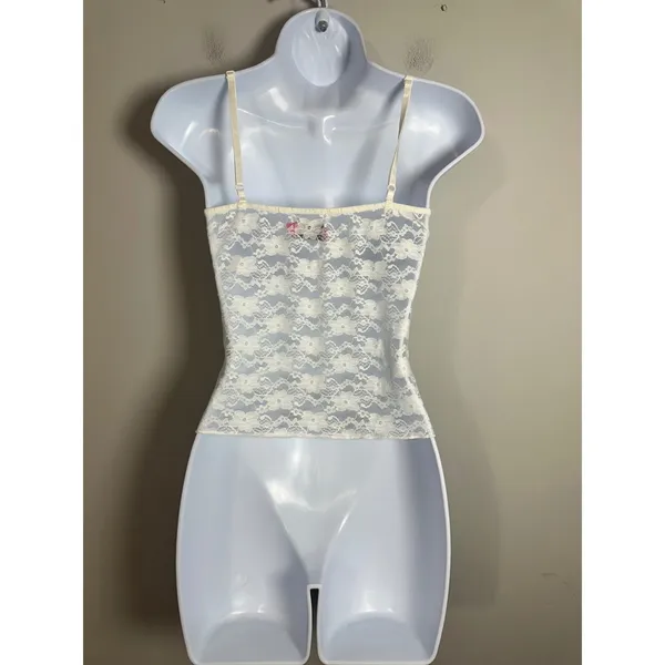 Edikted Eira Sheer Lace Tank Top Cream Floral V-Neck Camisole Small - Image 3