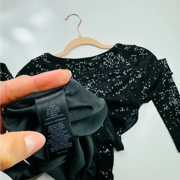 Express Long Sleeve‎ Sequin Mini Dress with Removable Satin Sash Size XS - Image 8