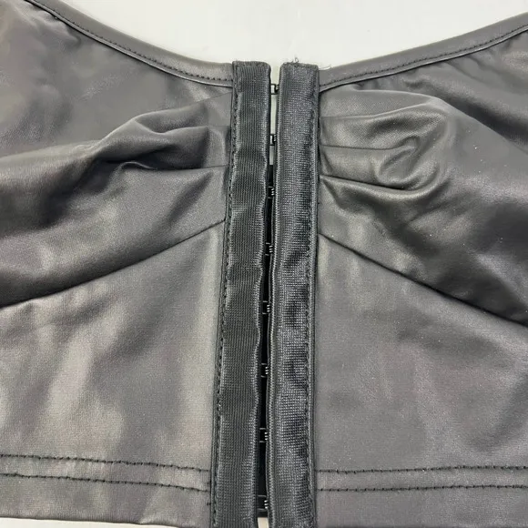 Black Faux Leather Hook Front Crop Bralette Top Corset‎ Style - Image 9