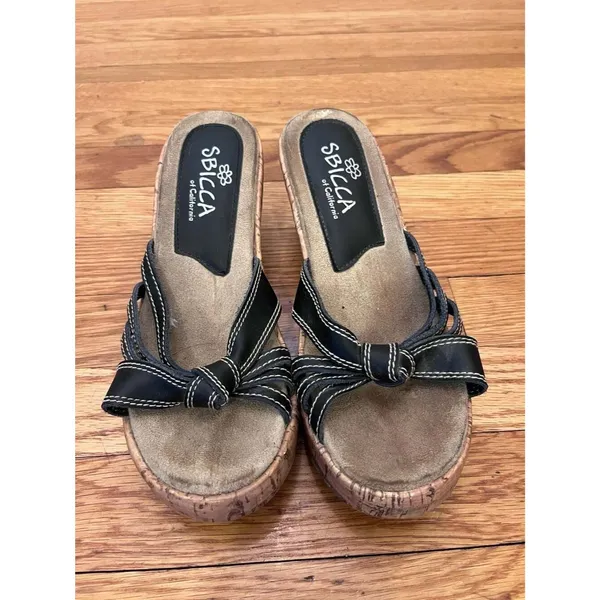 Sbicca of California Black Knotted Cork Wedge Sandals Size 8 - Image 2