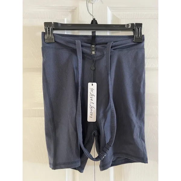 For Love & Lemons Chloe Midnight Blue Waist Strap Ribbed‎ Bike Shorts S - Image 6