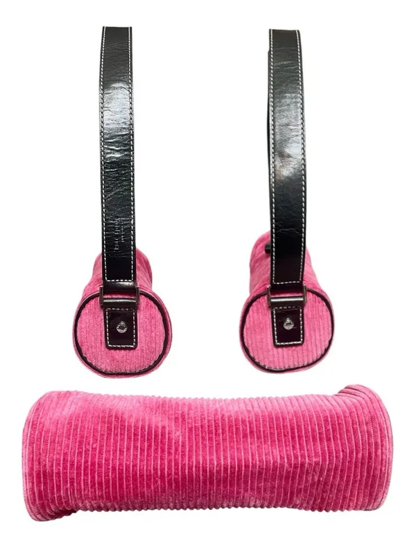 Kate Spade Pink Corduroy Barrel Shoulder Bag w Leather Trim & Contrast Stitching - Image 3