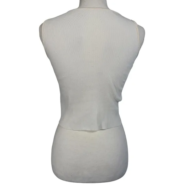 Italia Ribbed Crop Tank Top Womens One Size Cream Blue Graphic Made in Italy Y2K - Image 5