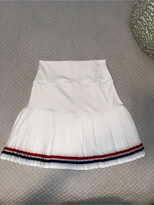 Beach Riot White Pleated Mini Skort with Red & Navy Stripes - Image 7