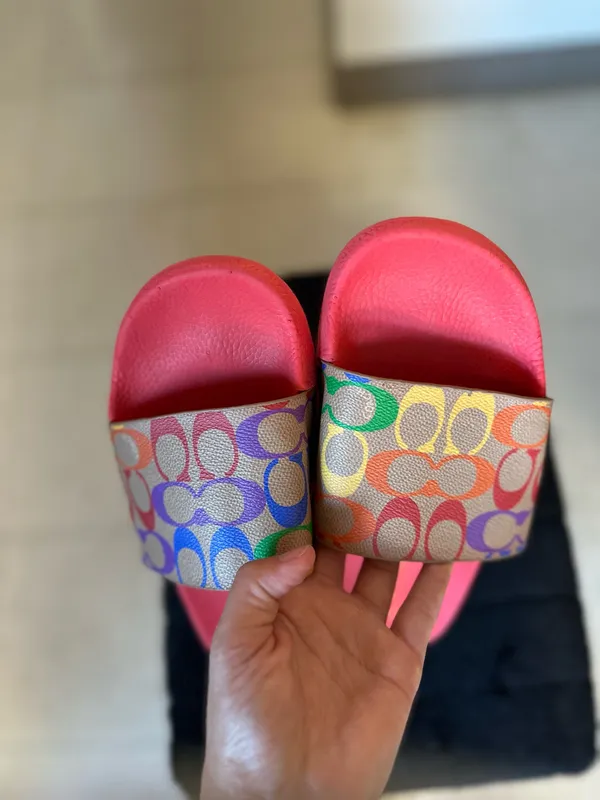 Coach Udele Slide Sandals Rainbow Canvas Multi Pop Red - Image 8