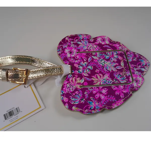 Lilly Pulitzer Amarena Cherry Palm Leaf Luggage Tag Gold Hardware 236210 NWT - Image 2