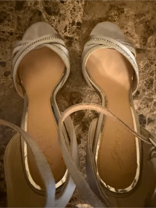 Jewel Badgley Mischka Silver Crisscross front Ankle-Strap Rhinestone Heels - Image 6
