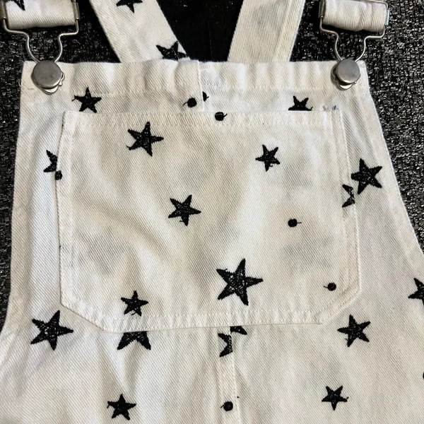 Womens small Storia White denim black star print pinafore/overall dress - Image 7