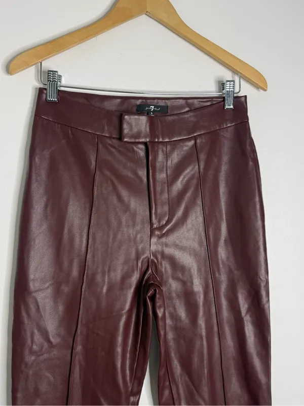 7 For All Mankind Burgundy Faux Leather Flare Pants Size Small - Image 3