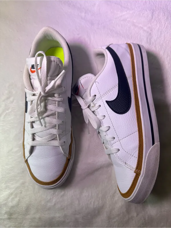 Nike White Sneakers with Black Swoosh and Orange Accent - Image 6