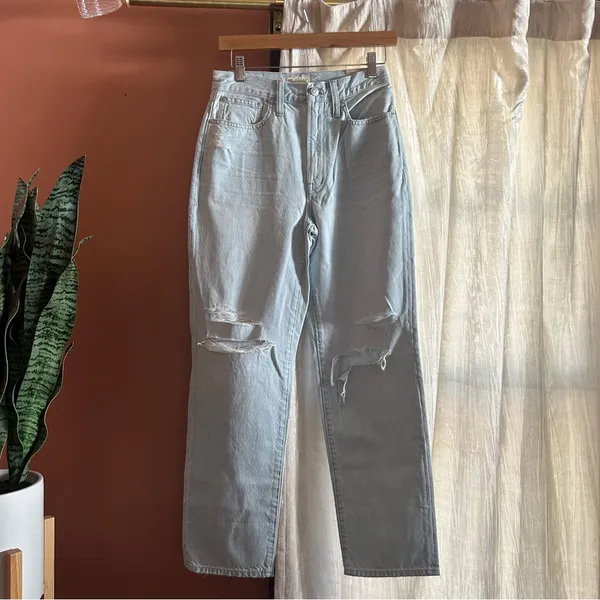 Madewell Perfect Vintage Straight Jeans Pearse‎ Wash Destructed NWT Size 25 (0) - Image 3