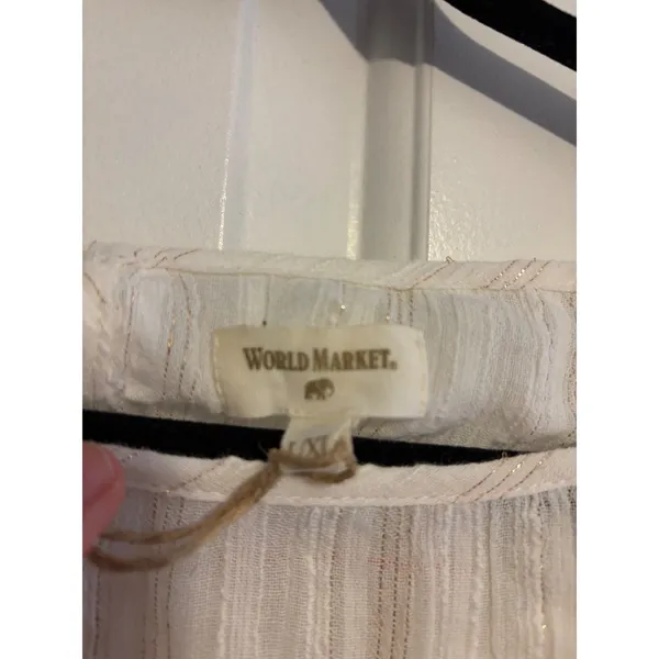 World Market Blouse Boho Cream‎ Gold Metallic Pinstripe Peplum L/XL NWT - Image 7