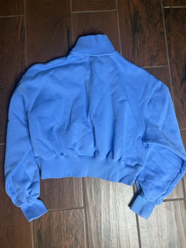 Nike Cropped Quarter Zip Sweatshirt Blue Pullover Swoosh Cozy Athleisure Small - Image 4