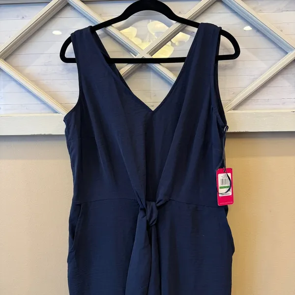 Vince Camuto Womens‎ Island Oasis Tie Front Wide Leg Jumpsuit Classic Navy L NWT - Image 3
