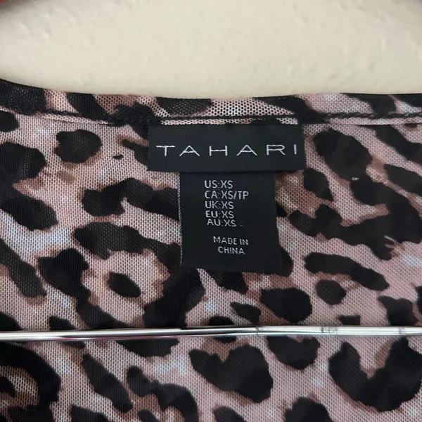 Tahari Cheetah Printed Mesh 3/4 Sleeve Mini Dress Size XS - Image 9