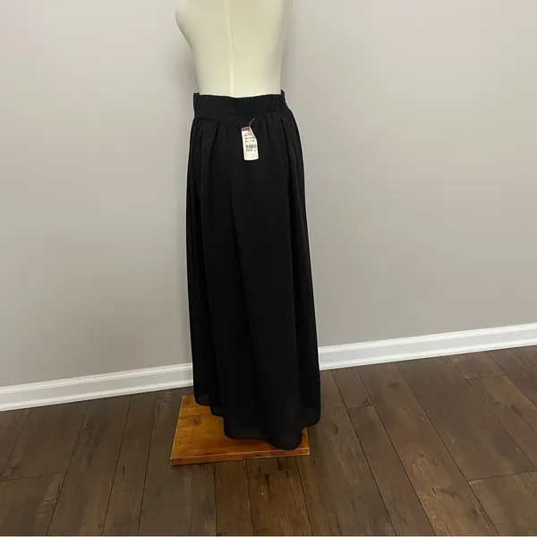 Vintage Clio Pants Wide Leg Palazzo Culottes Cropped Elastic Waist Lined Black - Image 5