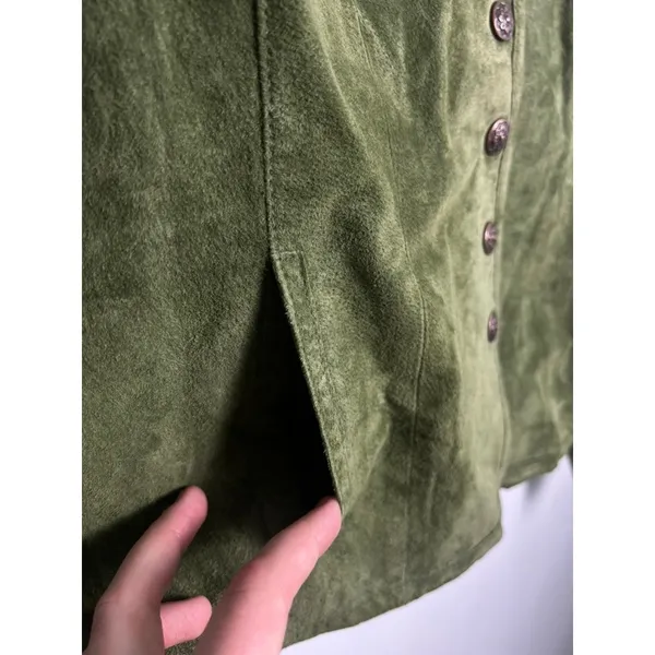 VTG Live A Little Green Suede Leather Jacket Wm MD Boho Y2K 90 Punk Gilmore Girl - Image 6