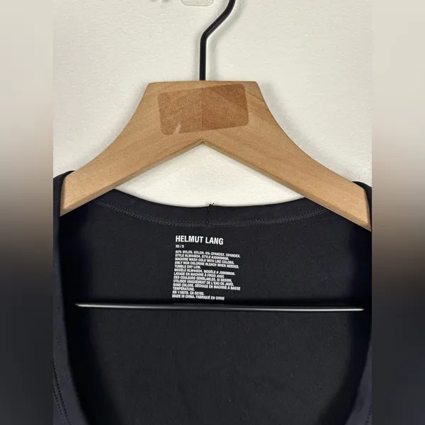 Helmut Lang Black Scoop Neck Bodycon Long Sleeves Basic Stapple Sz XS‎ - Image 4