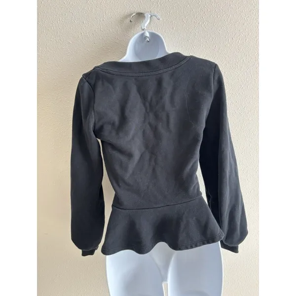 Maeve‎ by Anthropologie Black Puff Long Sleeve Stretch Peplum Top XS - Image 2