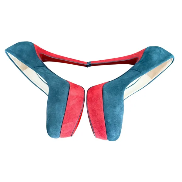 Vicino Teal and Red Suede Platform Pumps Round‎ Toe Stiletto Heels Size 37 - Image 4