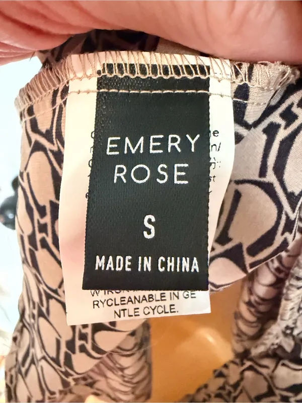 EMERY ROSE Size S Halter Mini Dress Beige Black Geometric Print Ruffle Hem - Image 14