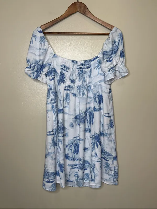 Show Me Your MuMu Della Mini Dress- Sail Away Toile Tropical Print - Image 10