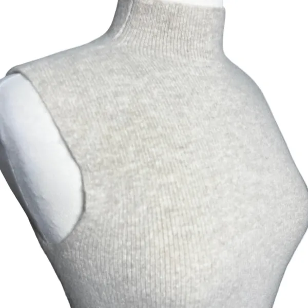 Women’s Cashmere Cream Mock Neck Sleeveless Sweater Knit Shell - Image 4