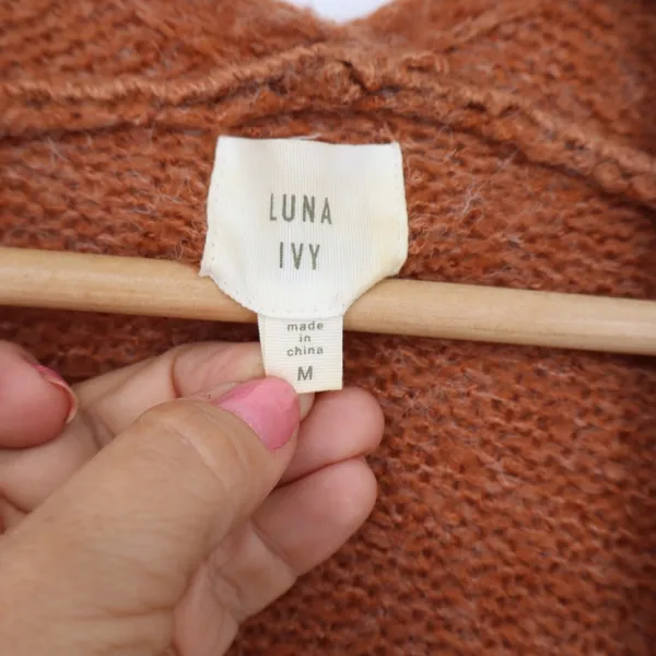 Luna Ivy Cardigan Womens M Rust Orange Open Front Longline Pockets - Image 2