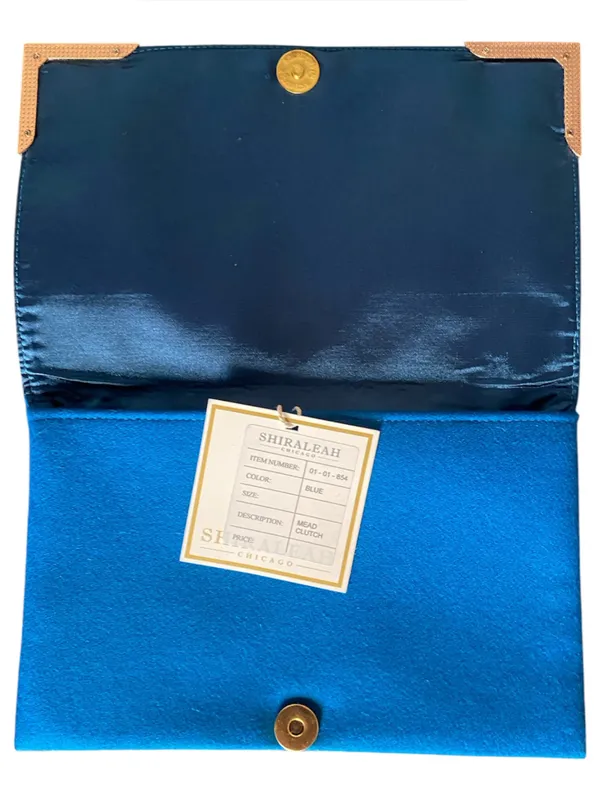 Shiraleah Chicago Blue Wool Blend Envelope Clutch Purse Gold Corner Accents Glam - Image 5