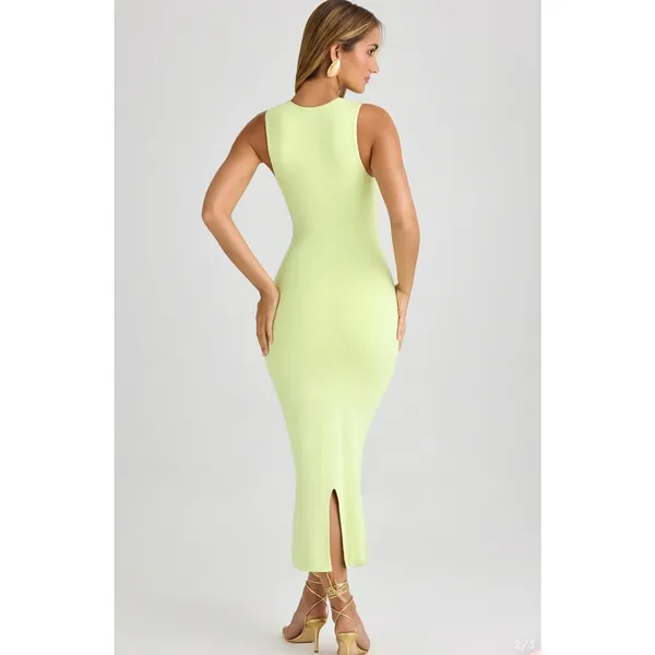 Oh Polly Ainslee Modal Square-Neck Bodycon Midi Dress in Matcha Green Size M - Image 10