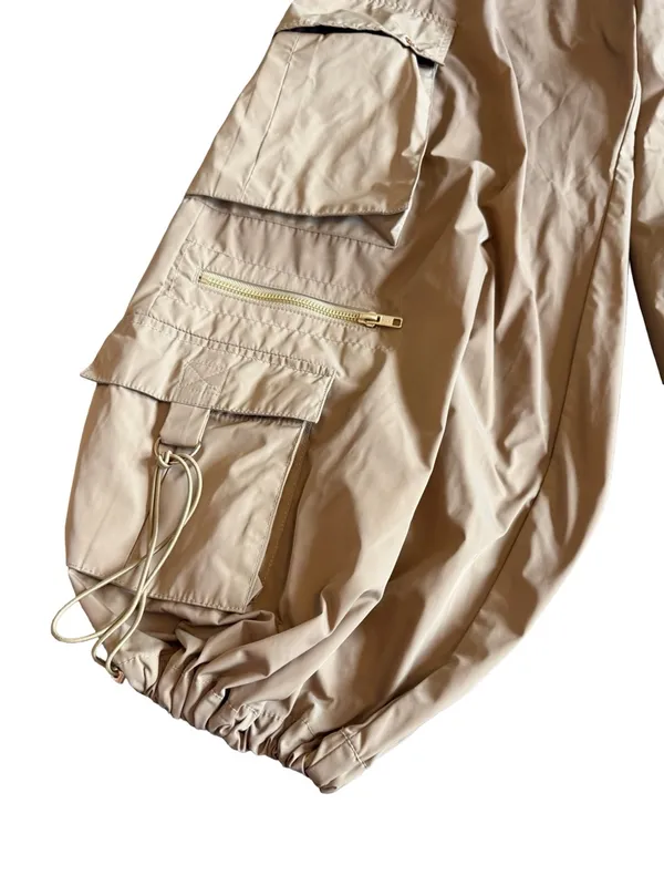 Cynthia Rowley Relaxed Nylon Cargo Pants Tan Khaki Loose Relaxed Fit Size 10 - Image 4