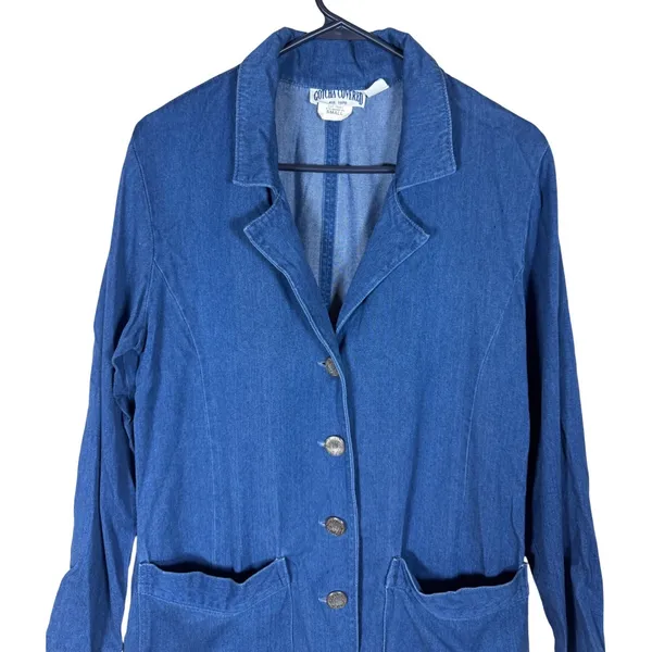 Gotcha Covered Vintage Denim Blazer Blue Rayon Cotton Pleated Back Made in USA S - Image 2