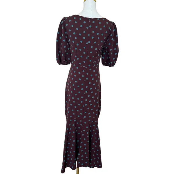 Bobeau Brown Polkadot Midi Dress MEDIUM Cottage Business Casual Biascut Work $88 - Image 7