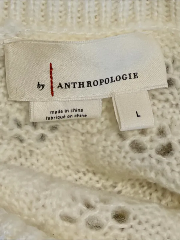 Anthropologie Women’s Collared Pointelle Button Front Cardigan Sweater Size L - Image 4