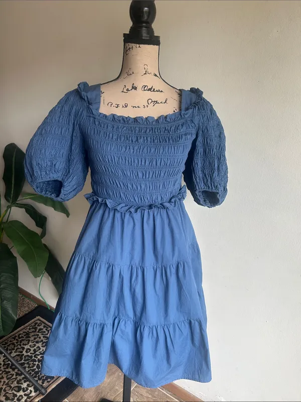 AUREUM Mini Fit And Flare Smocked Blue Dress Size Small - Image 2