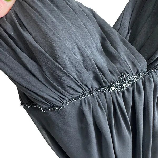 Vintage Bel Soie Black Strapless Beaded Empire Waist Floor Length Gown Size 8‎ - Image 5
