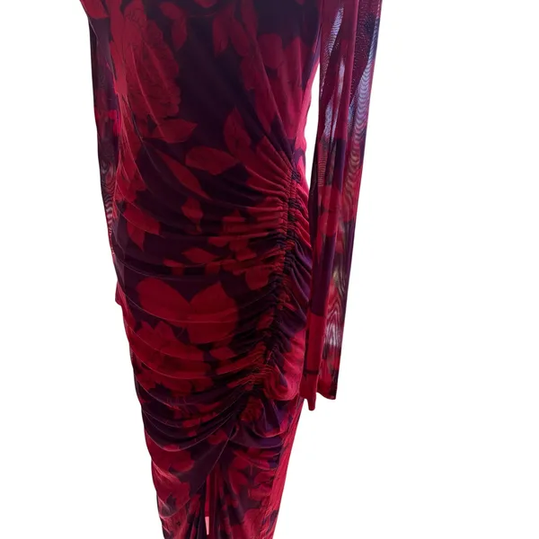 Taylor Women’s Purple/Red Long Sleeve Ruched Maxi Foral Dress, Size 4 - Image 8