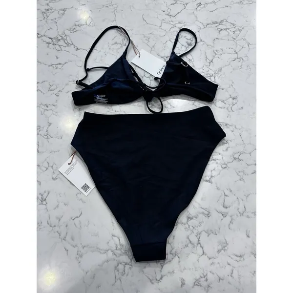 NWT Quince Black Knot Tie Bikini Top & High Rise Bottom Set Size Medium - Image 2