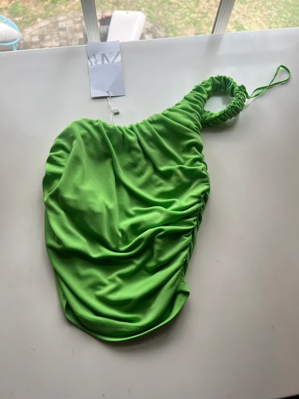 ZARA green one shoulder top - Image 2