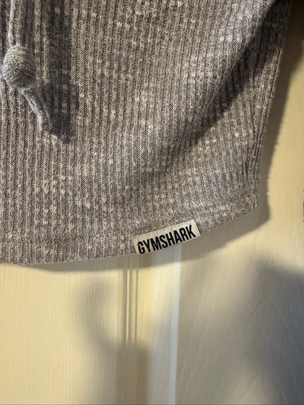 Gymshark Grey Marl Ribbed Knit Cropped Hoodie Women’s Medium Thumbholes - Image 2
