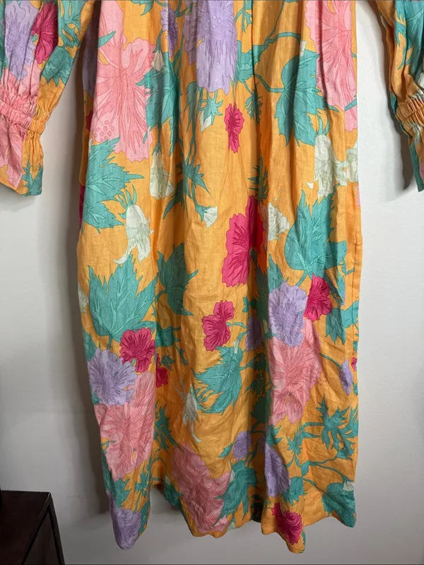 Ephemera Spalla Negroni Linen Floral Off-Shoulder Maxi Dress Long Sleeve XS/S - Image 11
