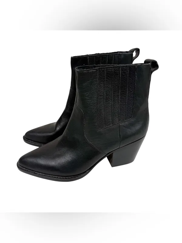 J. Crew Black Leather Point‎ Toe Heeled Chelsea Western Ankle Boots Size 8 - Image 5