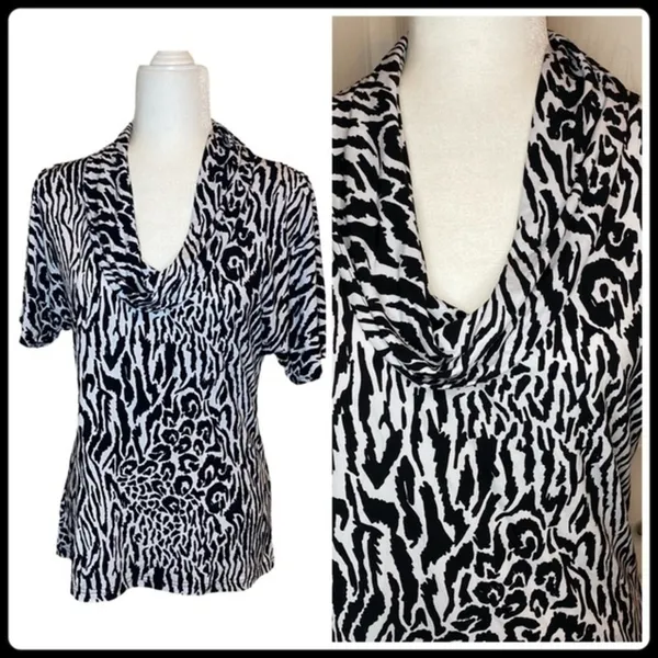 Cable & Gauge Top Zebra Print w/swoop neck Like New Size M - Image 4