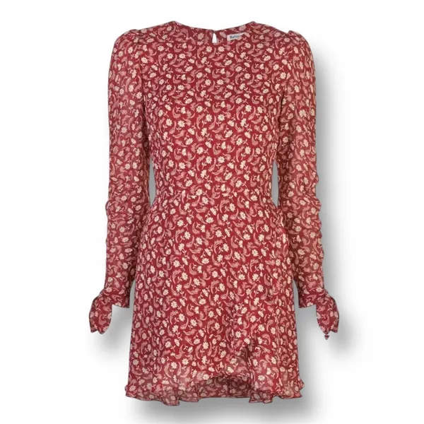 Reformation Lucita Red Floral Wrap Mini Dress Long Sleeve Autumn Wedding Gues‎ - Image 8