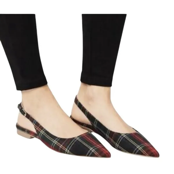 Matiko Lori Tartan Plaid Slingback Pointed Toe Flats Women’s 37 NIB Modern - Image 15