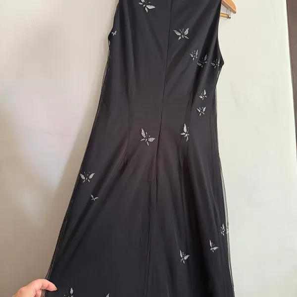 VIRGO 2 90s Vintage Y2K Vintage Black Mesh gown with Sparkly Butterflies Size 8 - Image 6