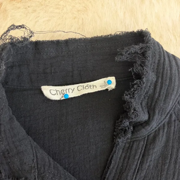 Cherry Cloth Black Cotton Gauze Frayed Button Down Shirt Top Small - Image 4