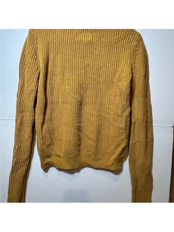 Abercrombie & Fitch Mustard Yellow Ribbed Crewneck Sweater with Button Detail - Image 5