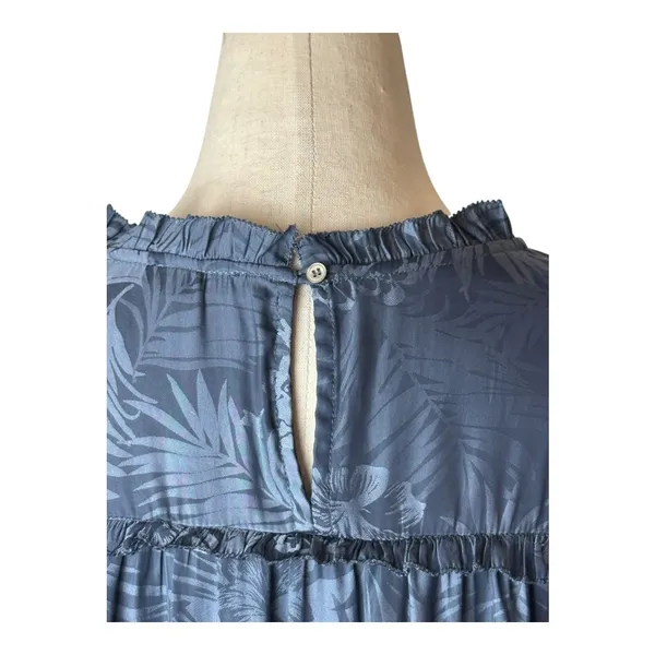Pookie & Sebastian Shirt Women Large Blue Floral Ruffle Trim Blouse‎ Tropical - Image 9